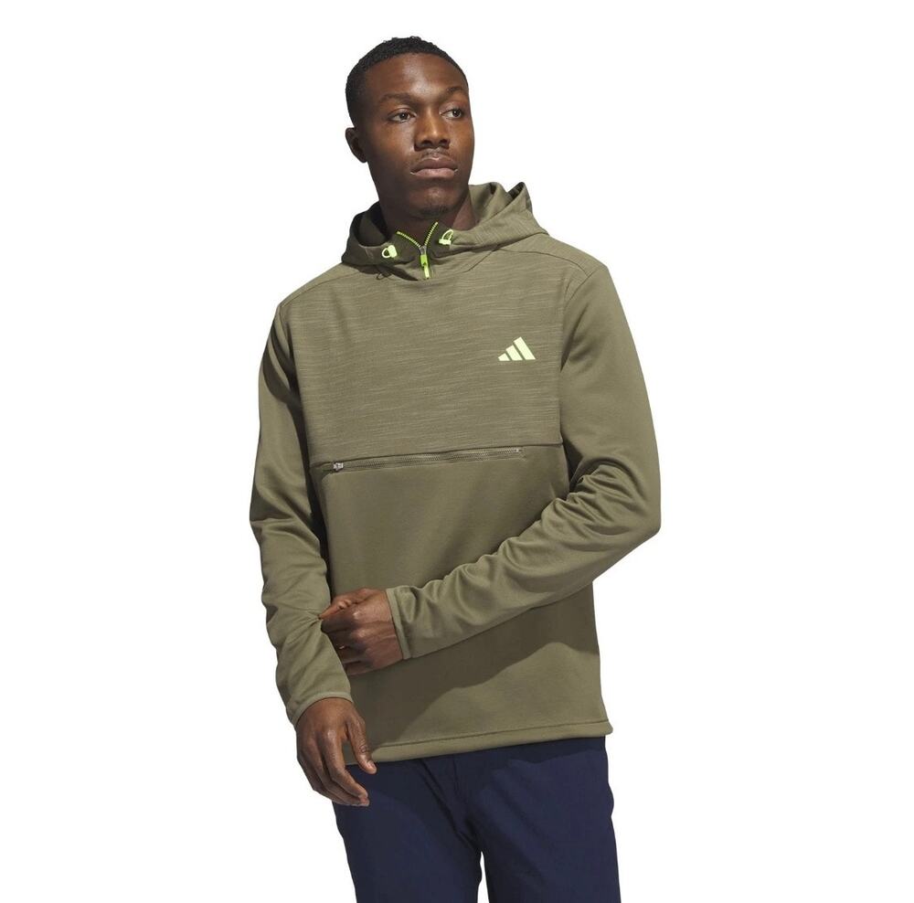 adidas Mens Textured Anorak Golf Hooded Jacket SZ S Olive Strata Green 1/4 Zip